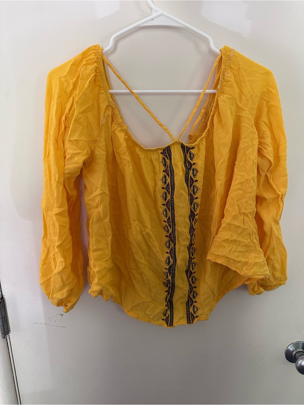 Xhilaration Bright Yellow Embroidered Peasant Tunic